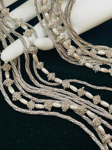 1960’s Trifari 8 Strand Silver Chain and Beaded Necklace
